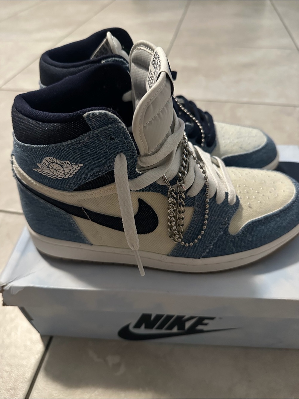 Nike Air High-Top Sneakers White and Denim Blue